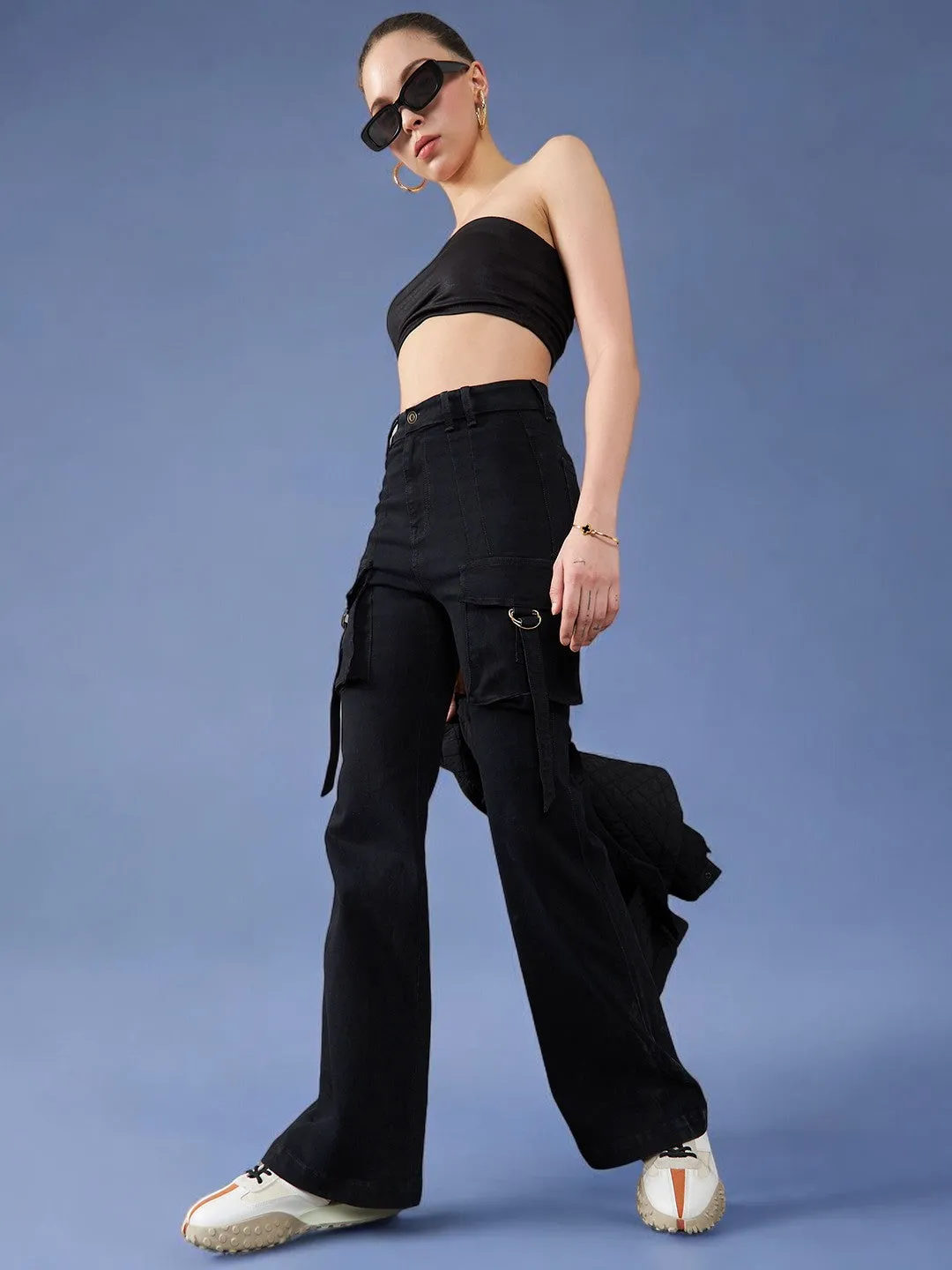 24/7 Comfort Timeless Black Bell Bottom Bootcut High Rise Stretchable Denim Jeans