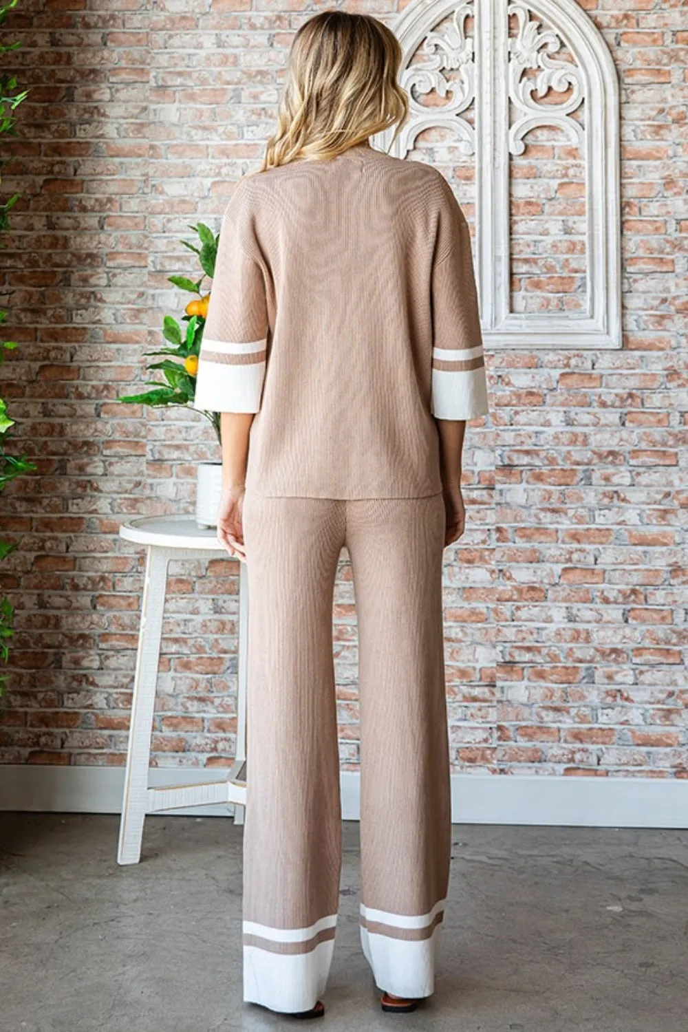 Aware Of This Contrast Ribbed Knit Pants-mocha