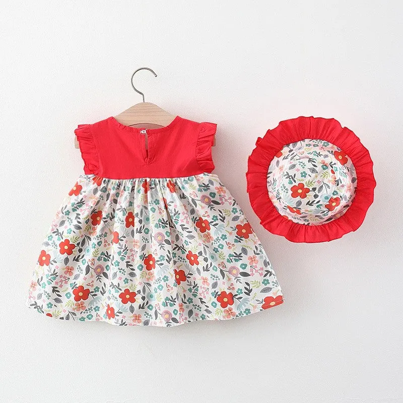 Baby Girl Spliced Butterfly Sleeve Floral Dress Toddler Ball Gowns