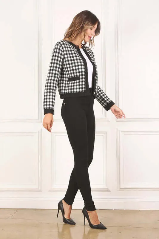 Black Check Knitted Jacket