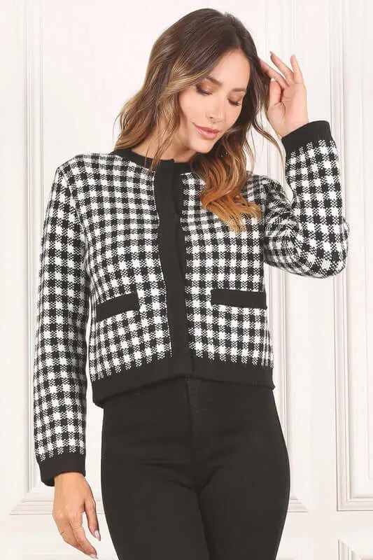 Black Check Knitted Jacket