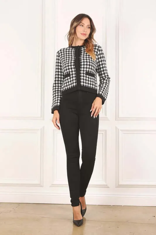 Black Check Knitted Jacket