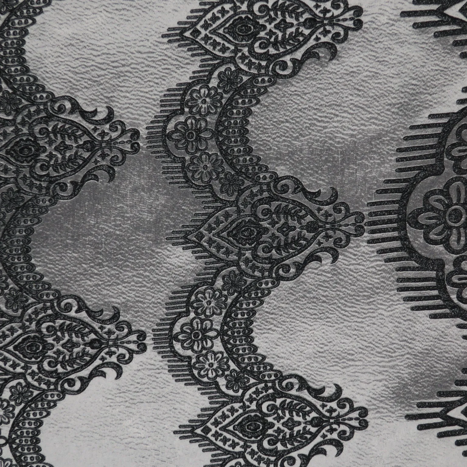 Black Damask Floral on Metallic Background Brocade Fabric