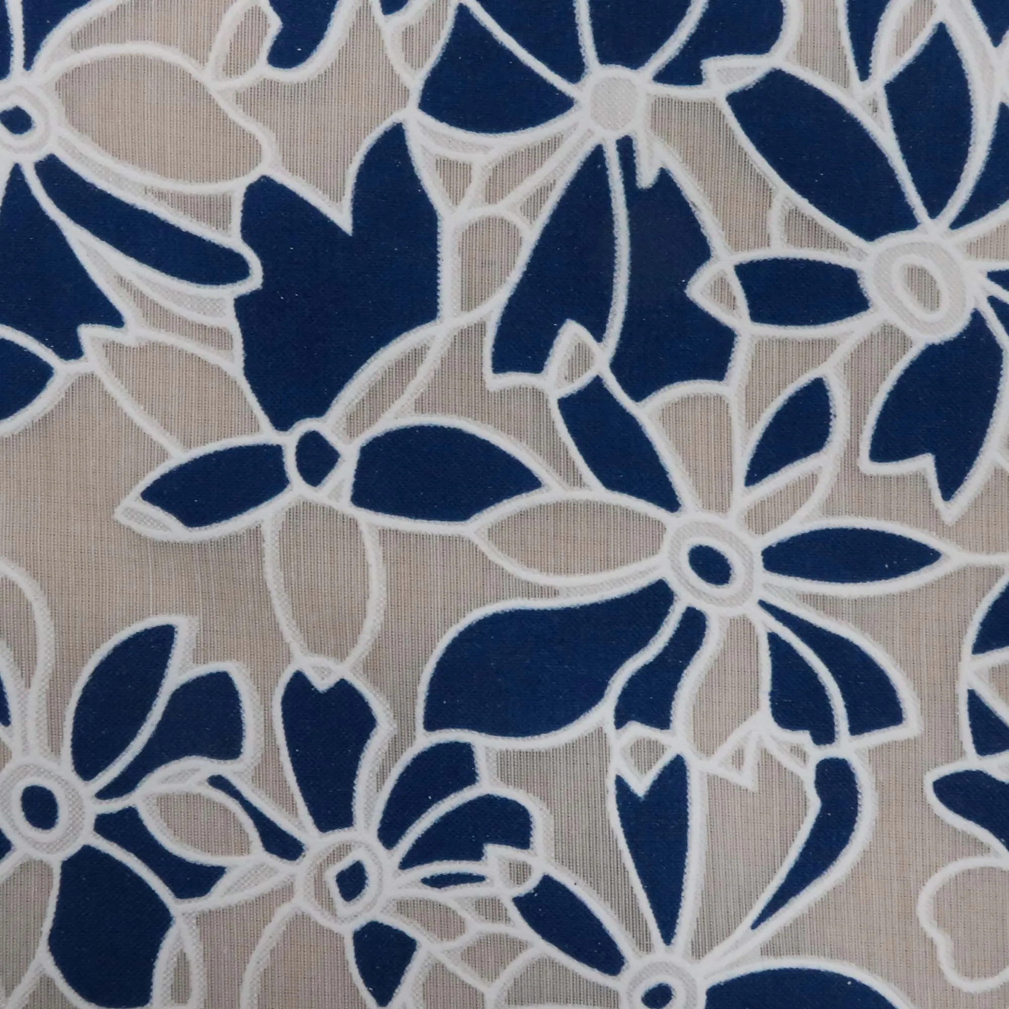 Blue And White Floral Organza Fabric