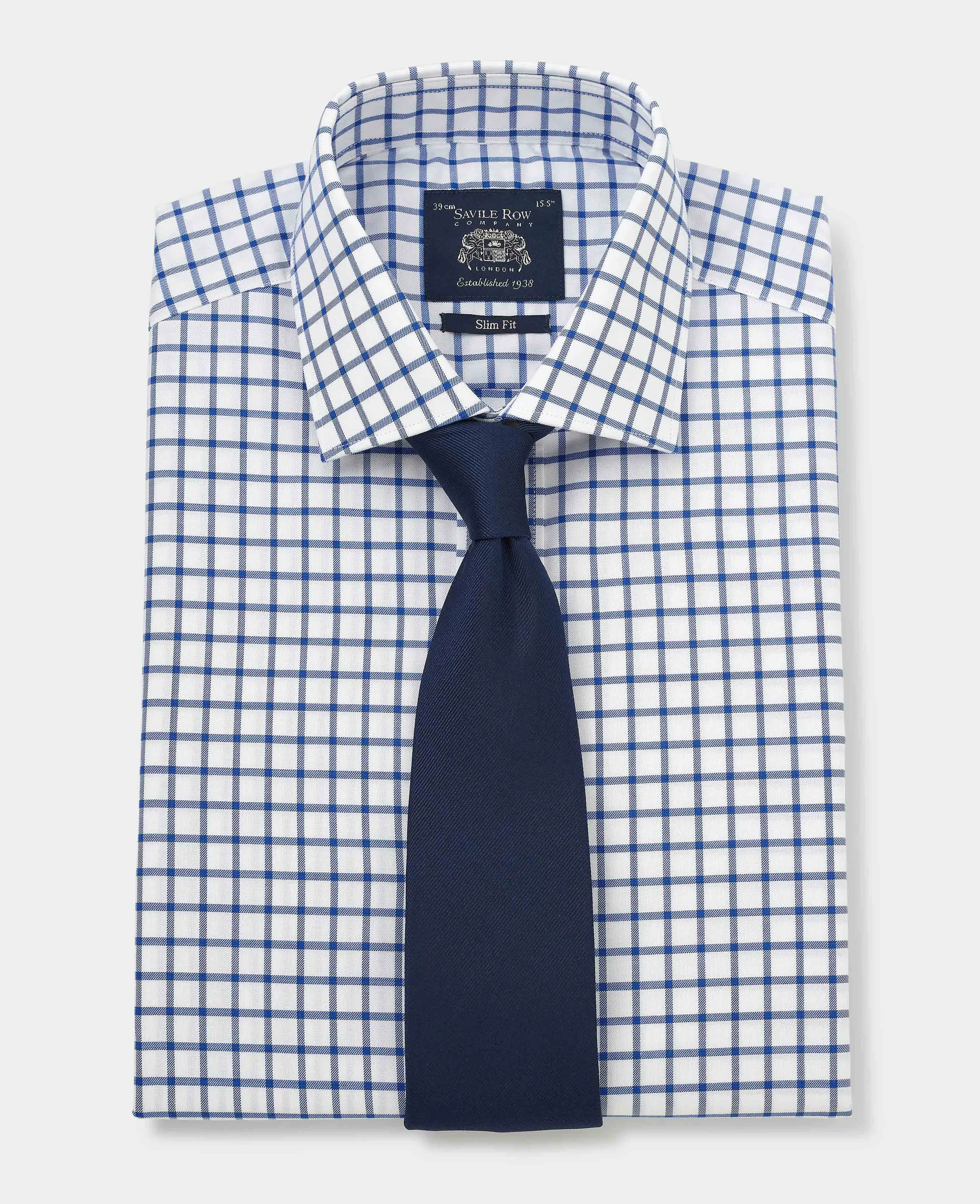 Blue Window Check Slim Fit Shirt - Single Cuff