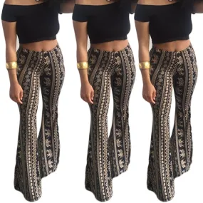 Bohemian Print Middle Waist Long Bell-bottomed Pants