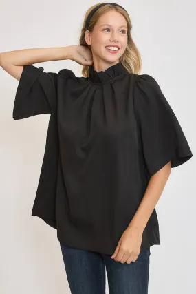 Bow Tie Back Mock Neck Half Sleeve Blouse