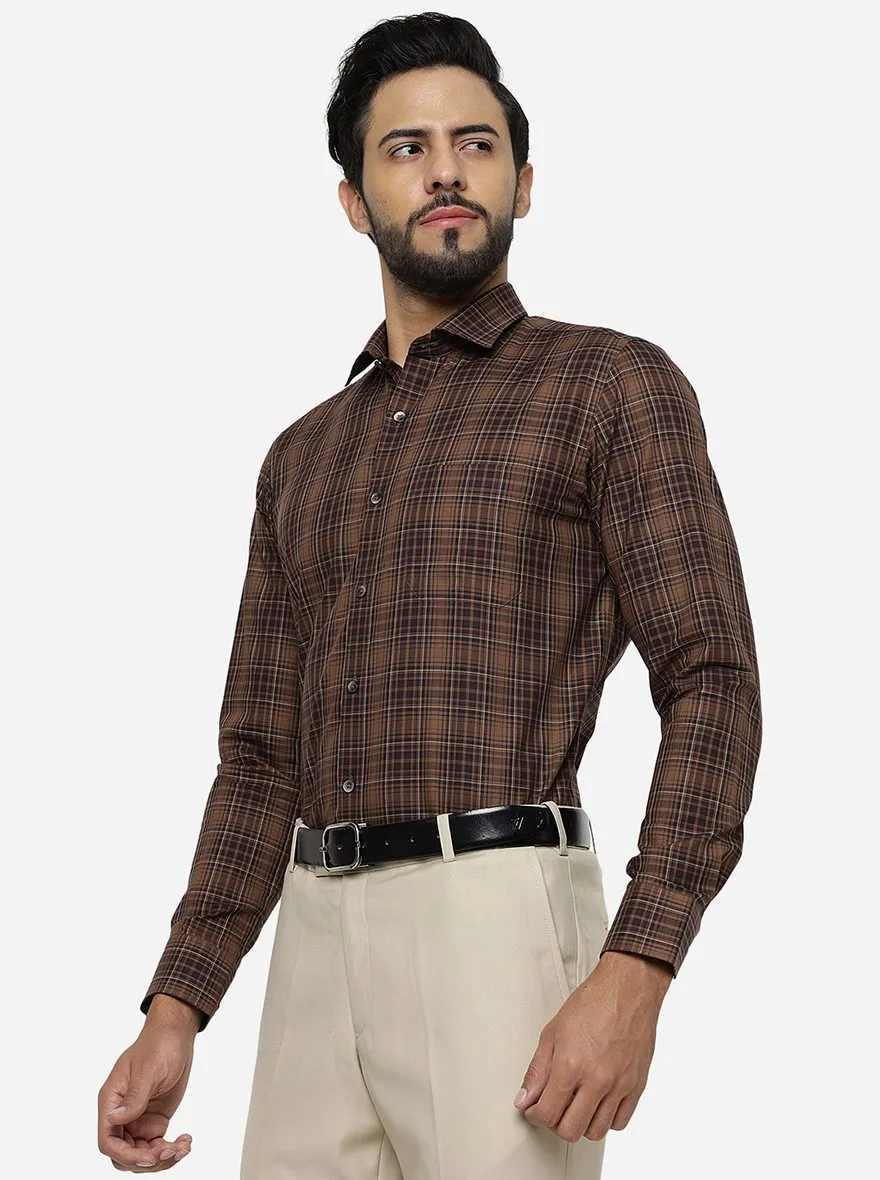 Brown Checked Slim Fit Formal Shirt | Metal