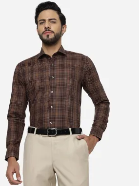 Brown Checked Slim Fit Formal Shirt | Metal