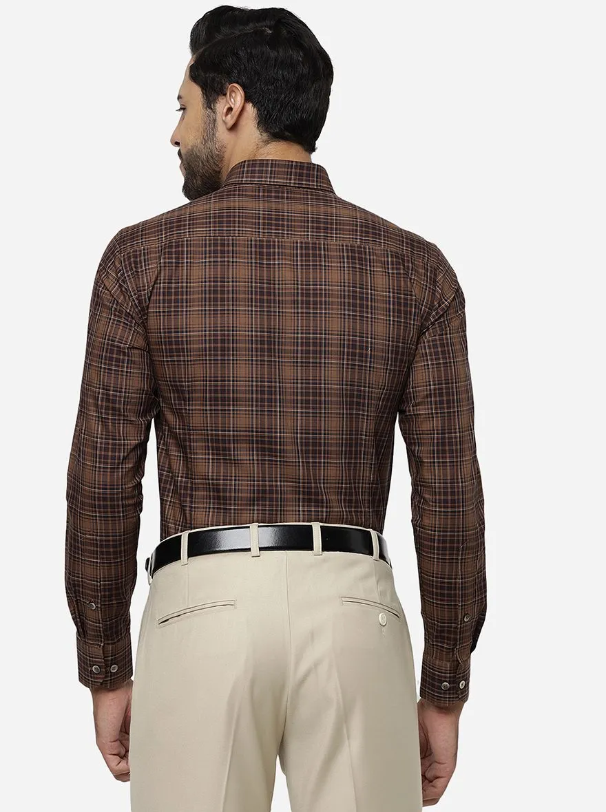 Brown Checked Slim Fit Formal Shirt | Metal