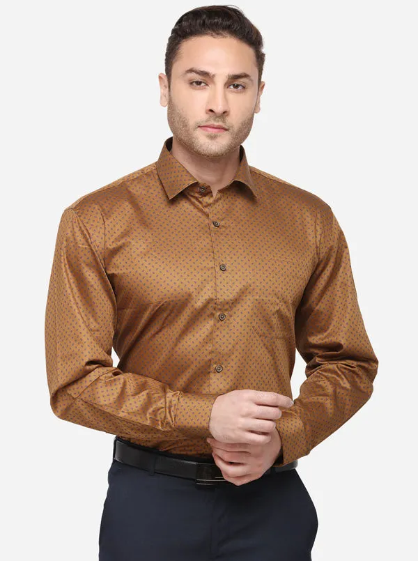 Brown Printed Regular Fit Formal Shirt | JadeBlue