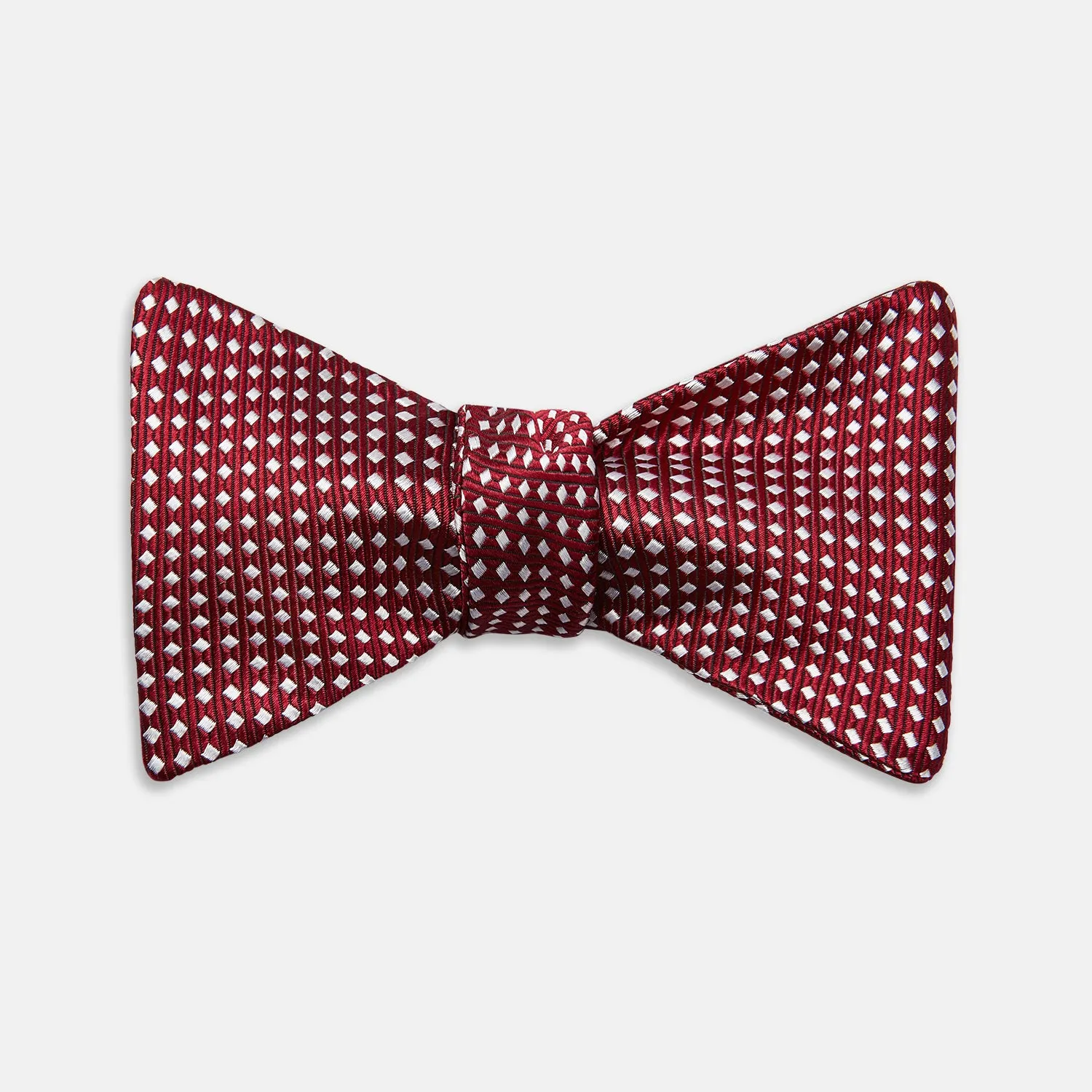 Burgundy and White Diamond Silk Bow Tie