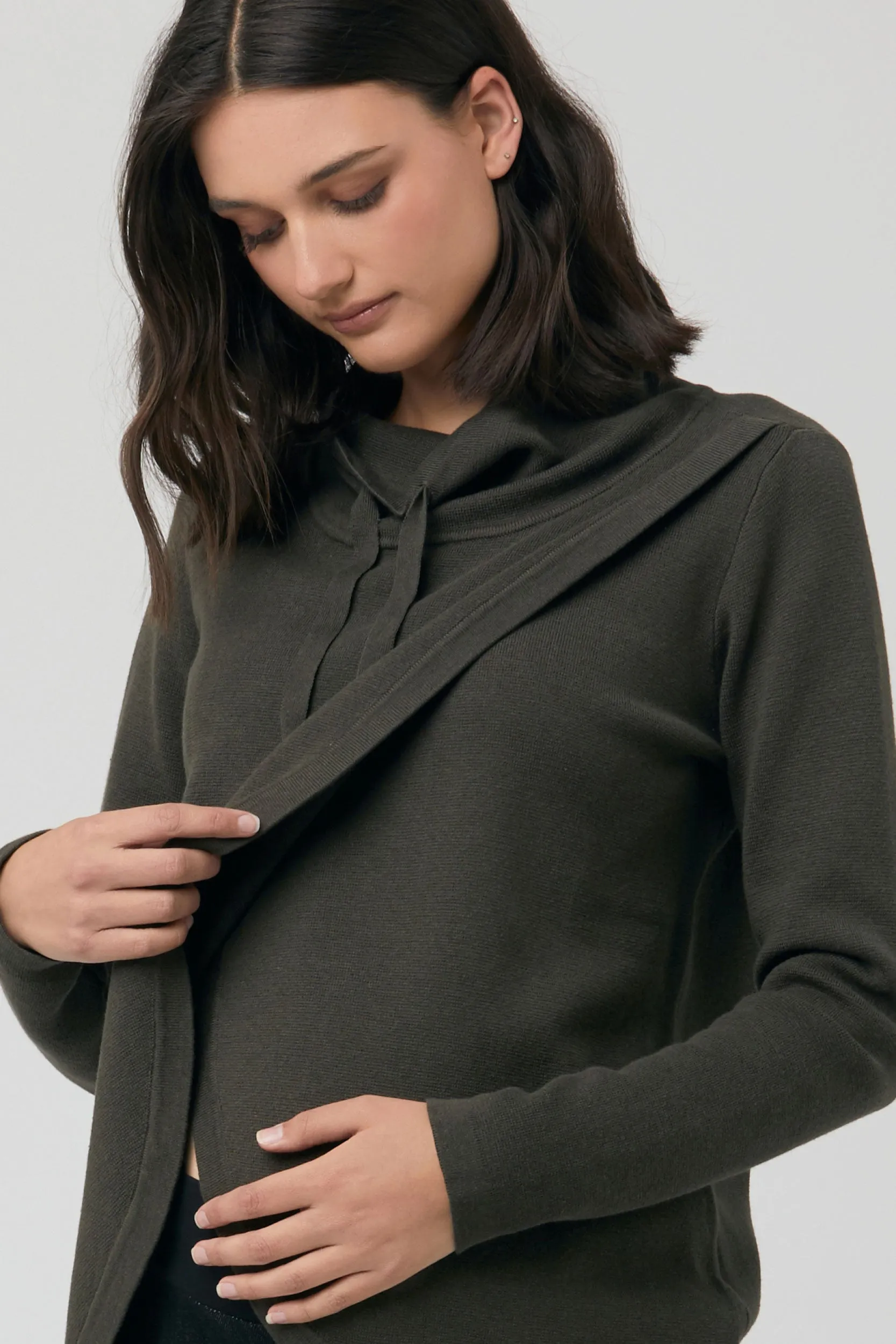 Cassie Cross Over Maternity Nursing Knit Khaki by Ripe