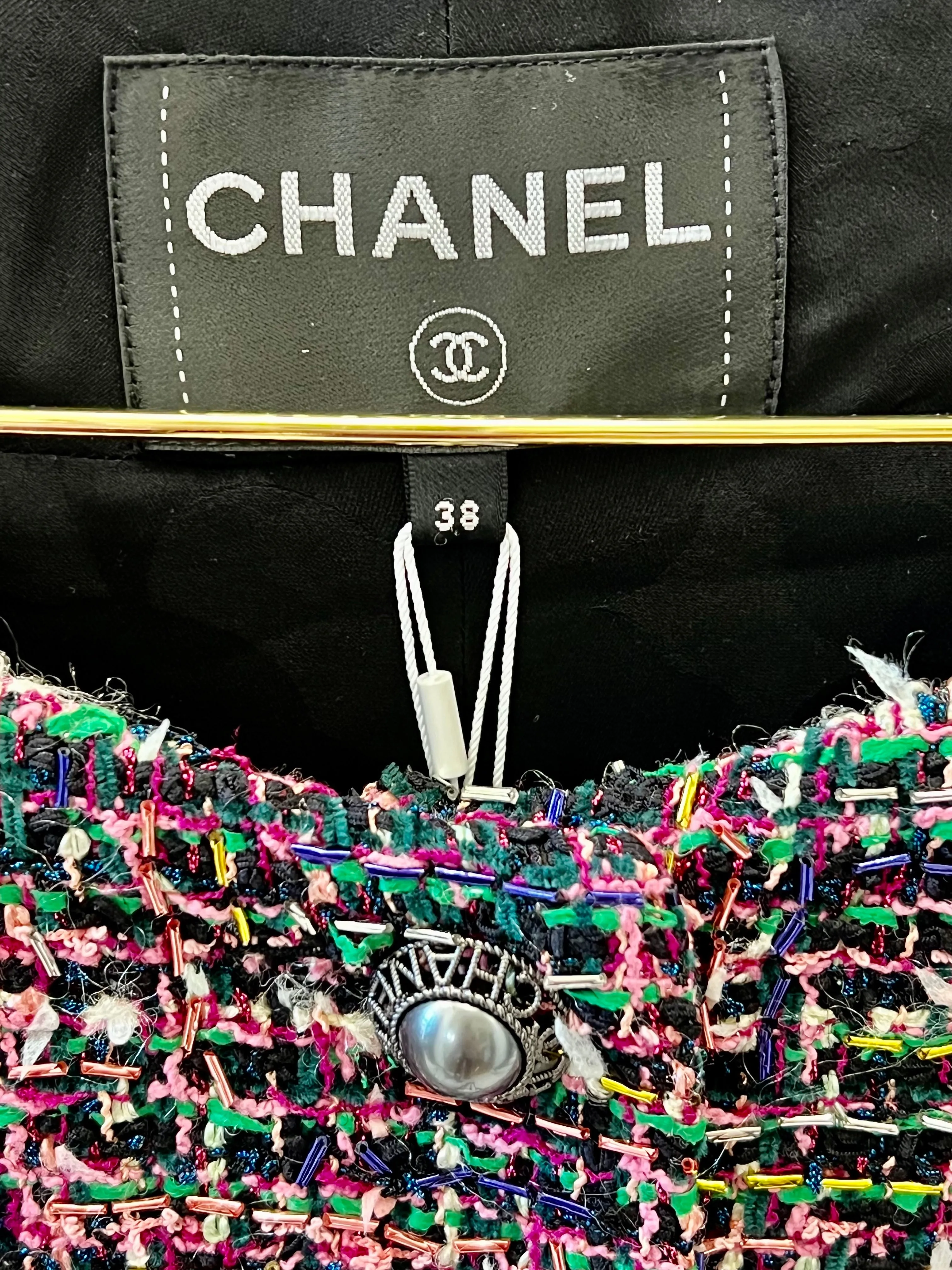 CHANEL BLACK MULTICOLOR TWEED TIMELESS JACKET