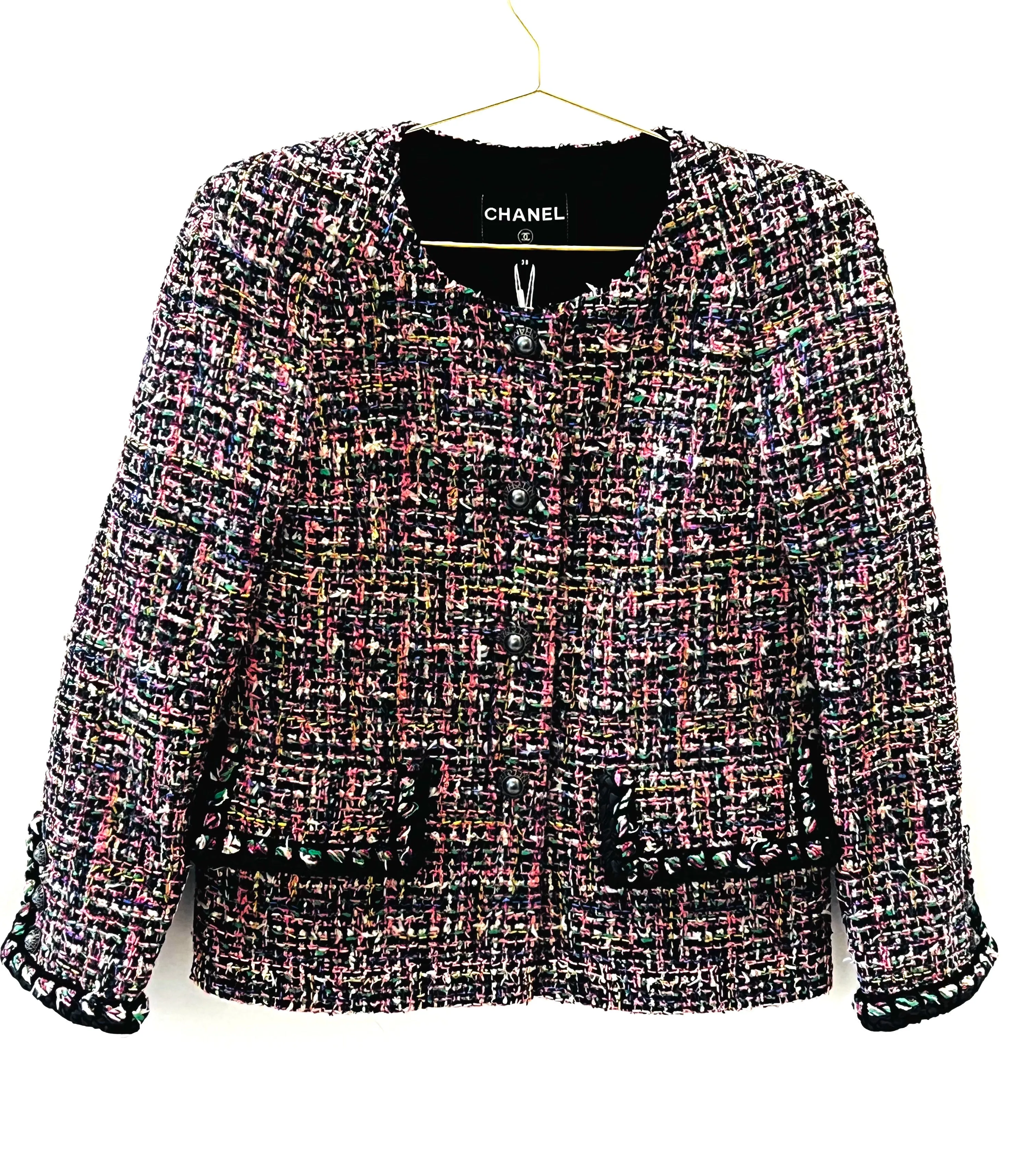 CHANEL BLACK MULTICOLOR TWEED TIMELESS JACKET