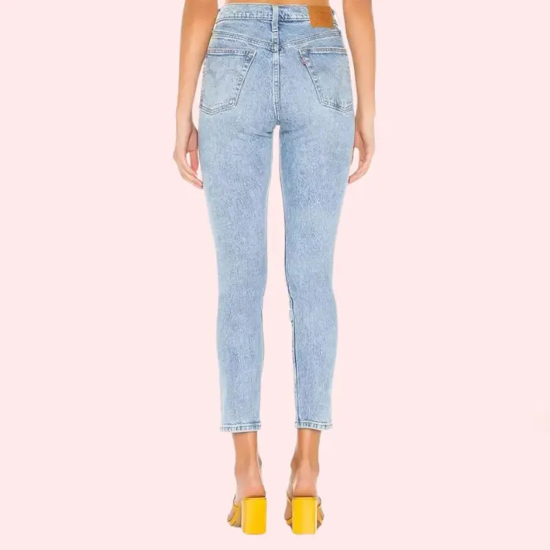 Chic Blue High Rise Skinny Jeans with Low Stretch