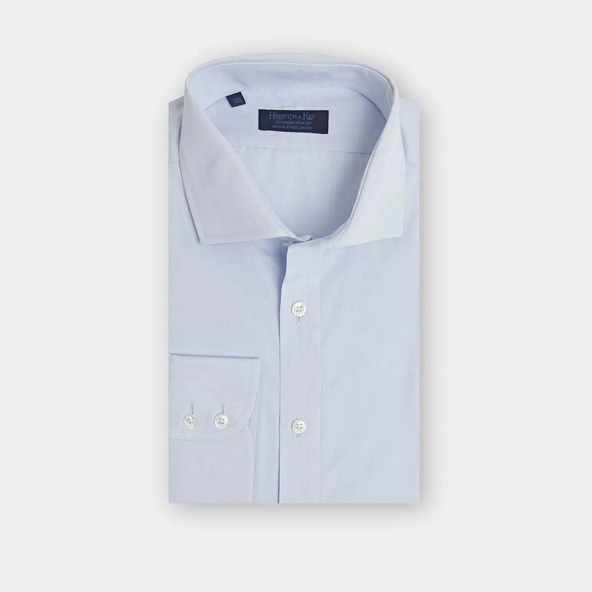 Contemporary Fit, Cut-away Collar, 2 Button Cuff Shirt in a Plain Ice Blue Poplin Cotton