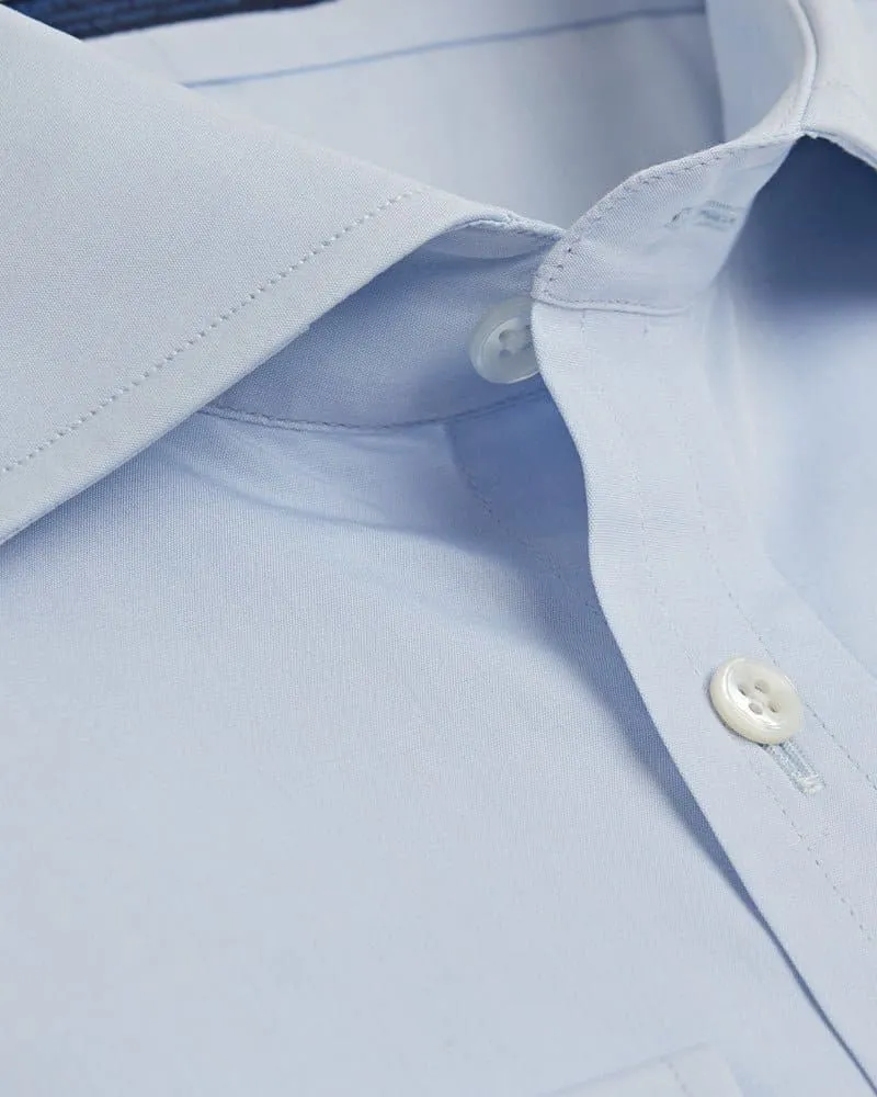 Contemporary Fit, Cut-away Collar, 2 Button Cuff Shirt in a Plain Ice Blue Poplin Cotton