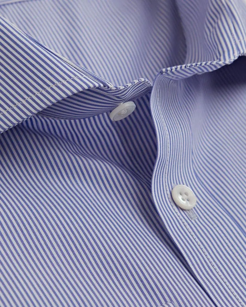 Contemporary Fit, Cutaway Collar, Two Button Cuff Blue Fine Bengal Stripe