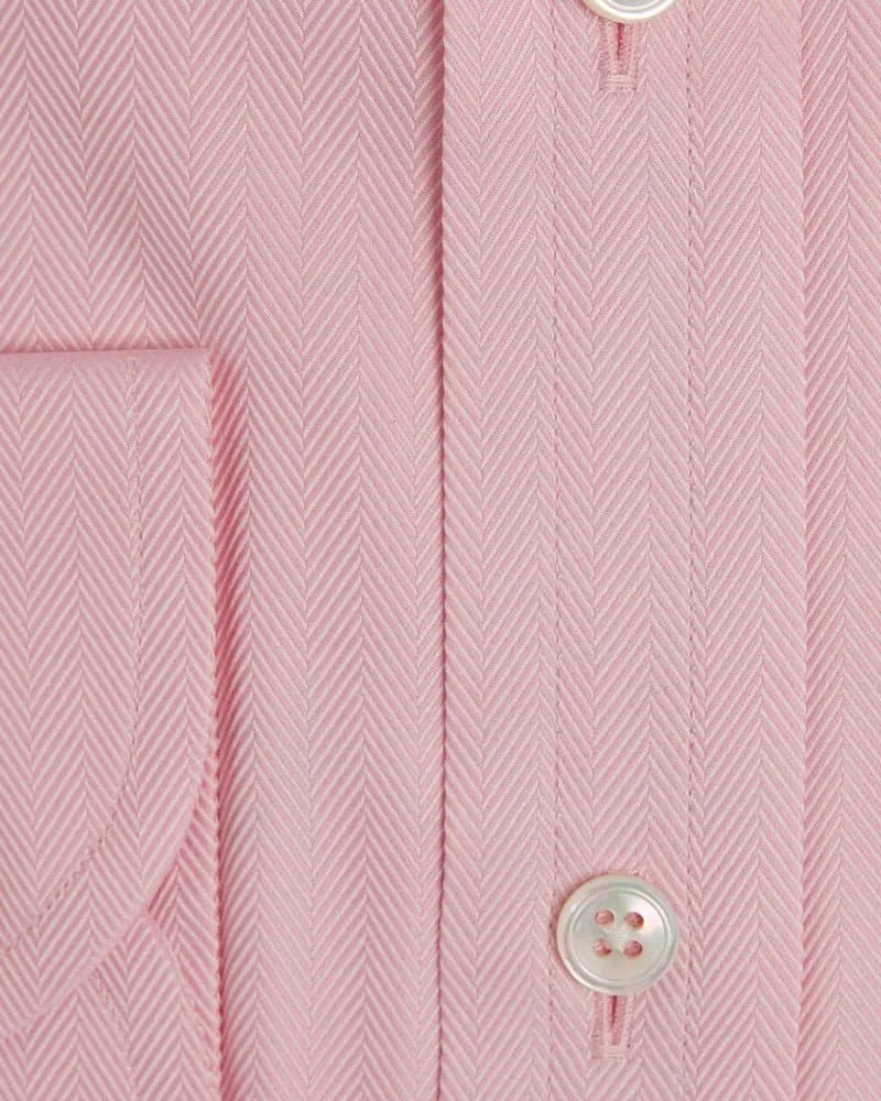 Contemporary Fit, Cutaway Collar, Two Button Cuff in Pink Herringbone