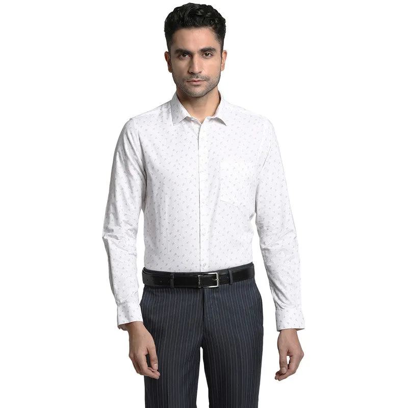 Cotton Linen White Slim Fit Printed Formal Shirts