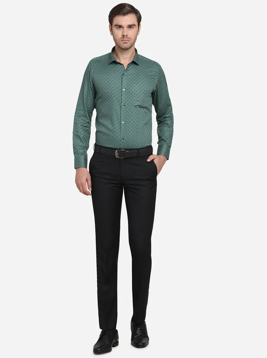 Dark Green Printed Slim Fit Formal Shirt  | Metal