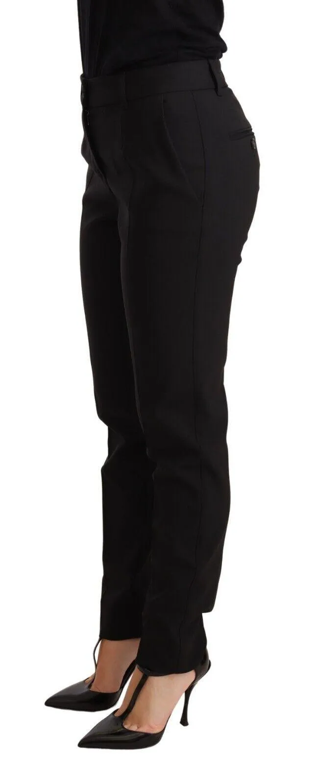 Dolce & Gabbana Black Tapered Women Trouser Virgin Wool Pants