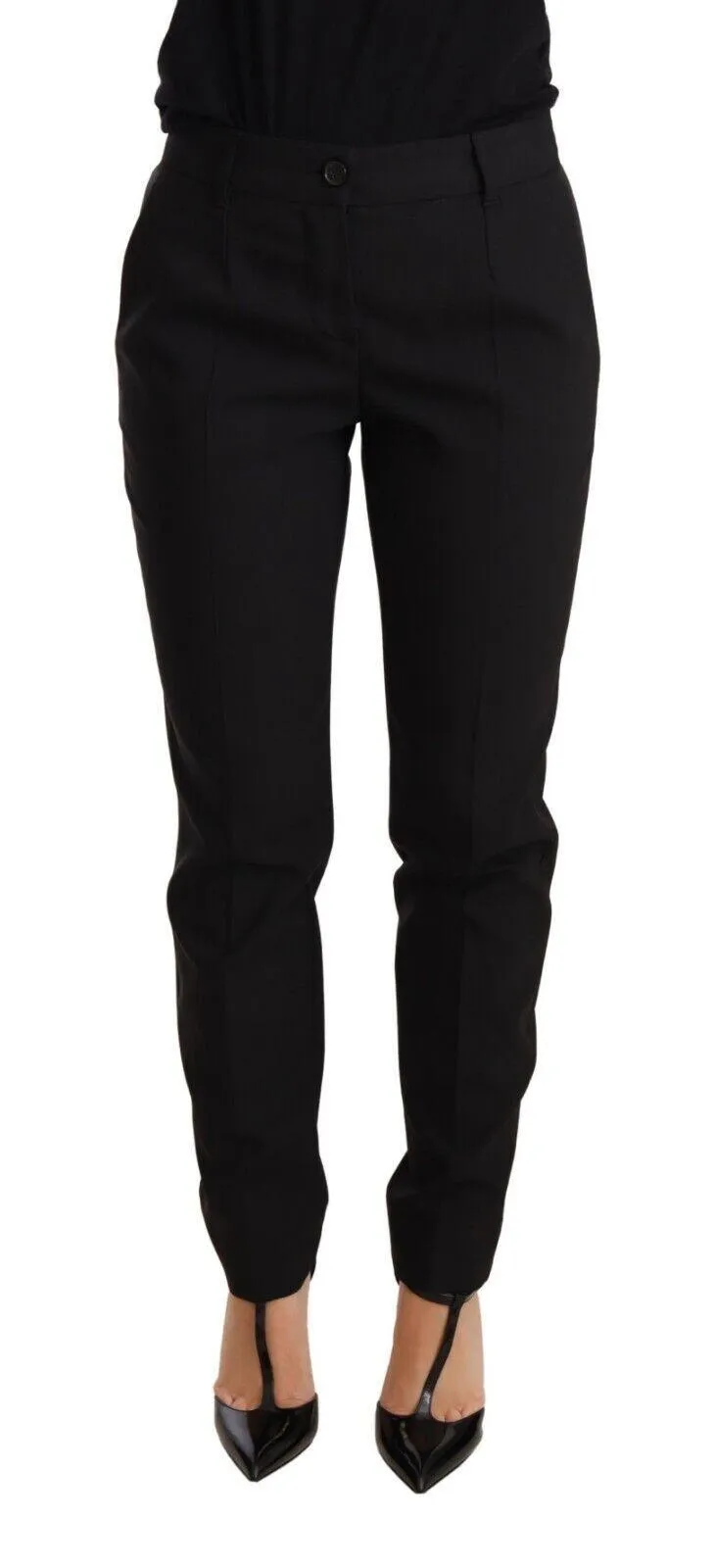 Dolce & Gabbana Black Tapered Women Trouser Virgin Wool Pants