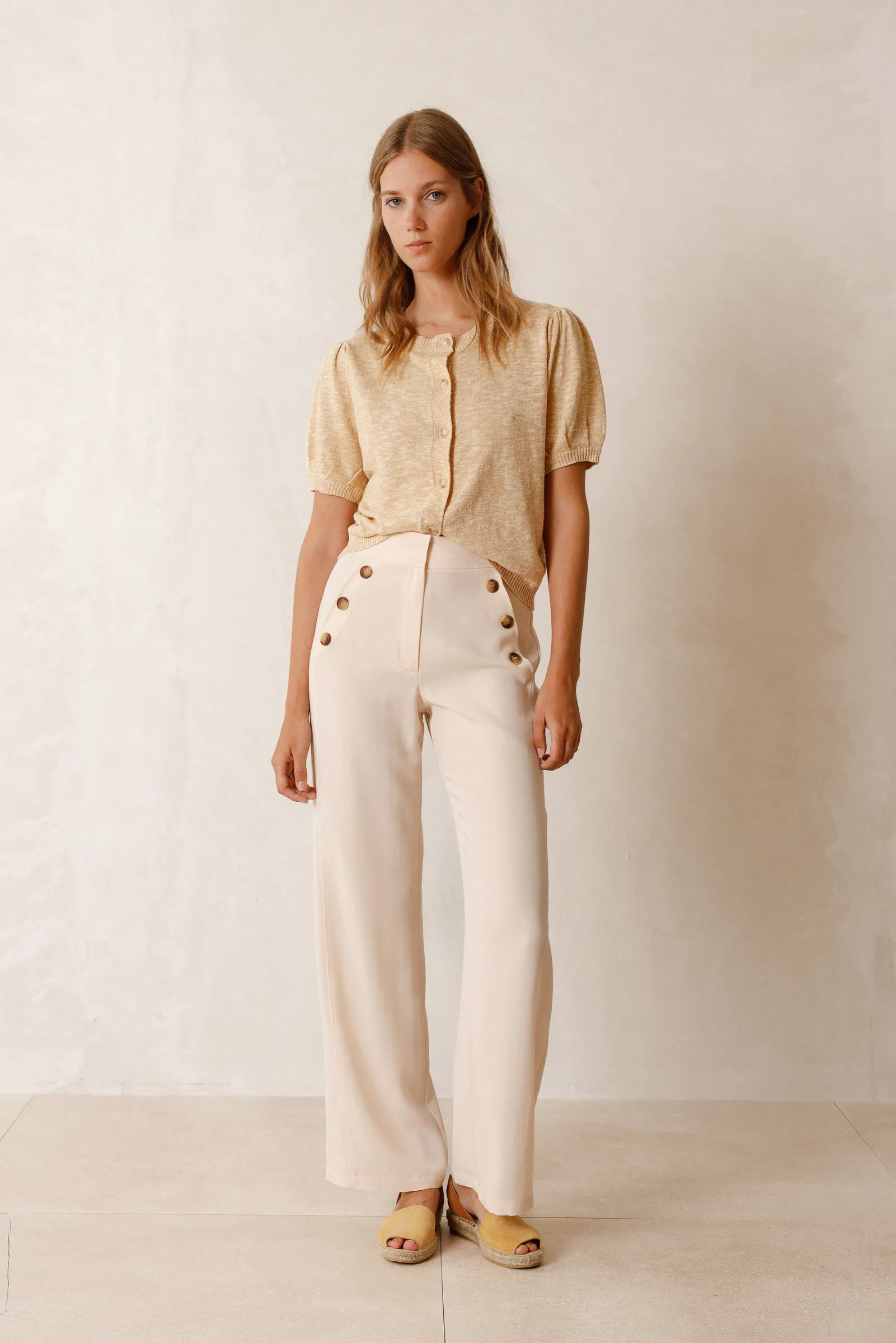 Double Button Pants - Cream