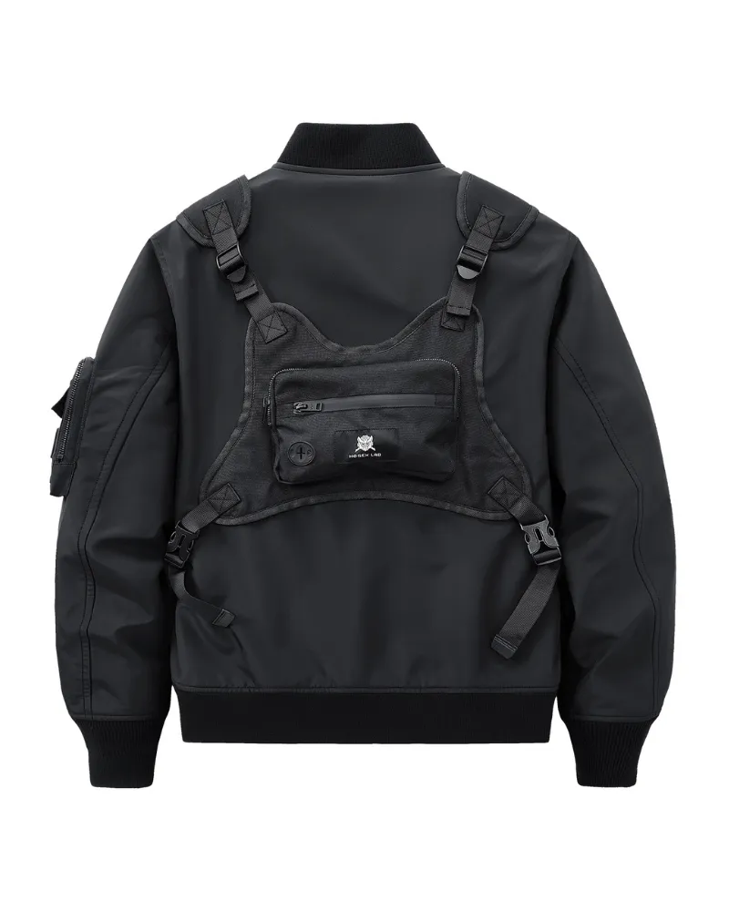 Functional Fake Two Piece Backpack Bomber Jacket