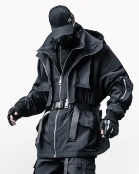 Functional Fake Two-Piece Loose Hooded Jacket