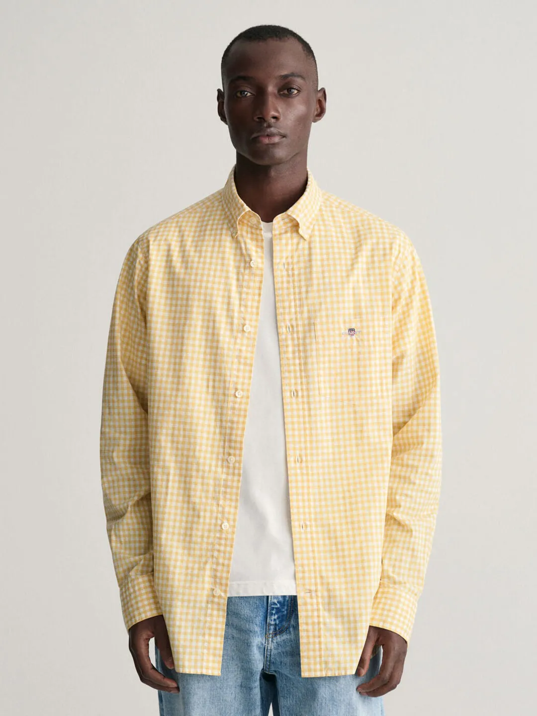 Gant Men Yellow Checked Button-down Collar Long Sleeves Shirt