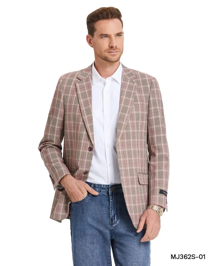 Glen Plaid Sports Coat w/ Elbow Patch, Burgundy Jacket