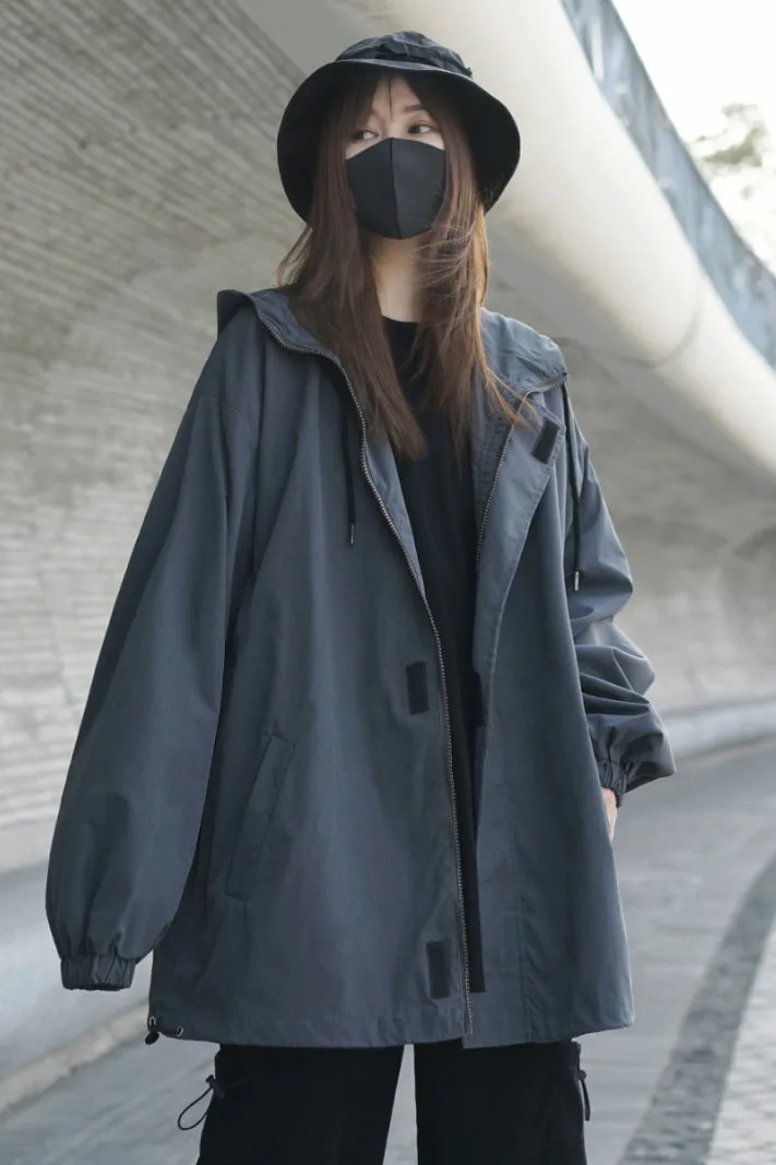 Gray Japanese Functional Thin Jacket Loose Cargo Neutral Style