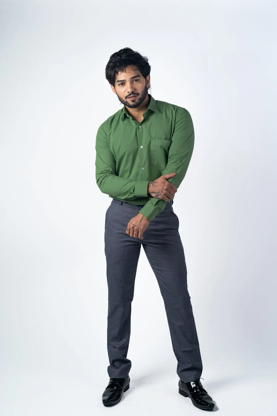 Green Color Lycra Twill Cotton Shirt For Men