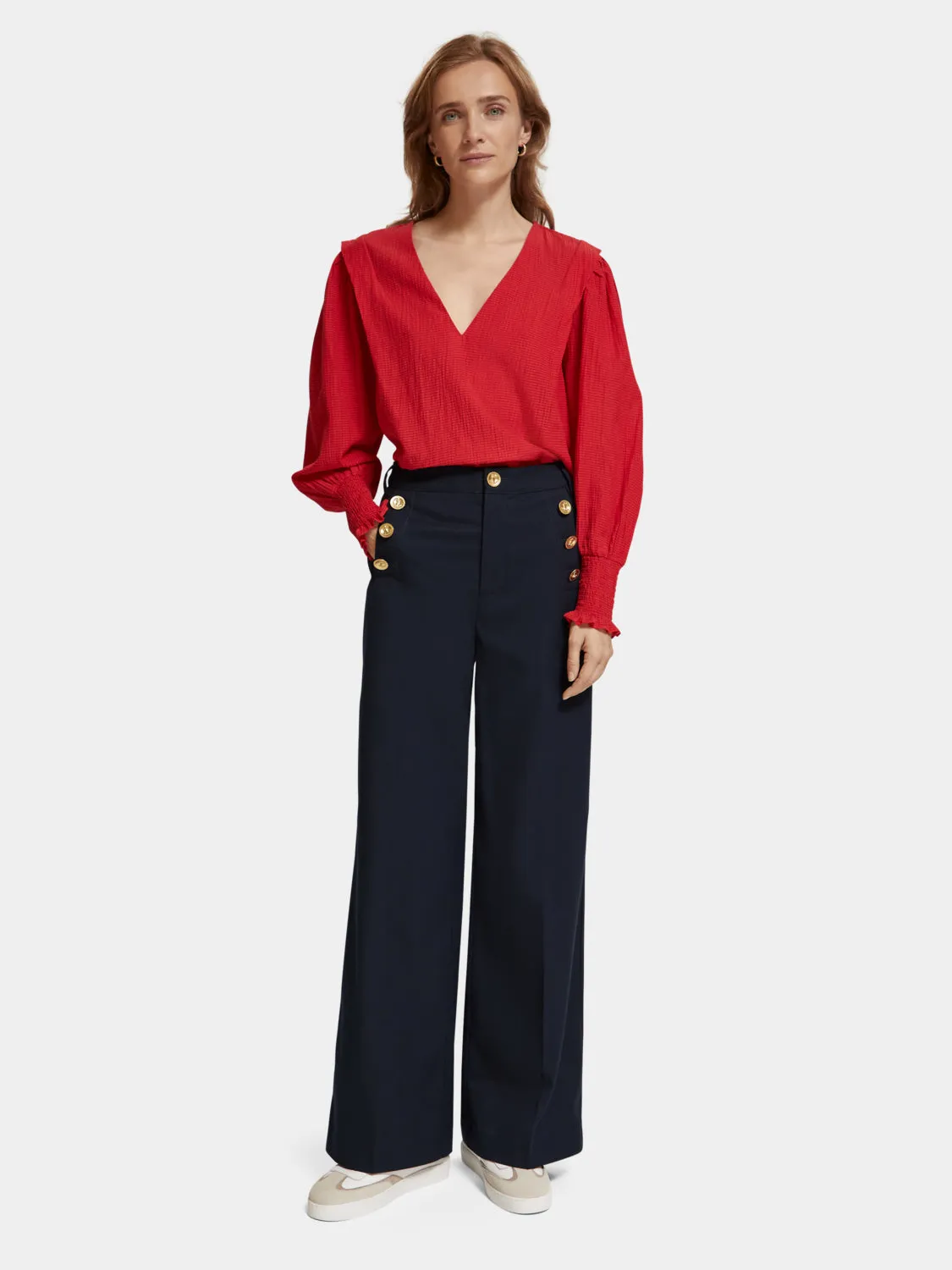 Hana high-rise wide-leg sailor pant