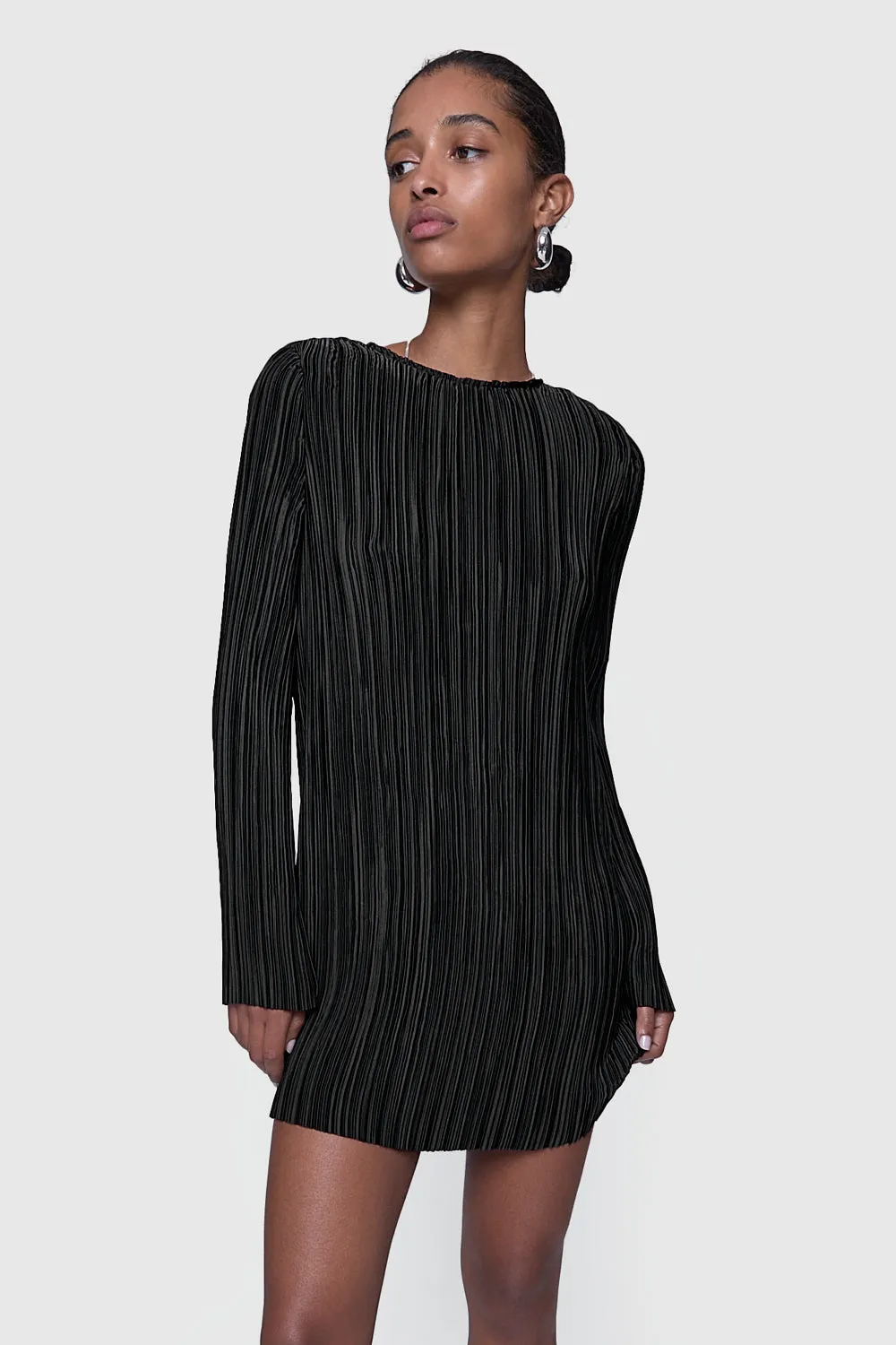 Iris Pleated Long Sleeve Mini Dress