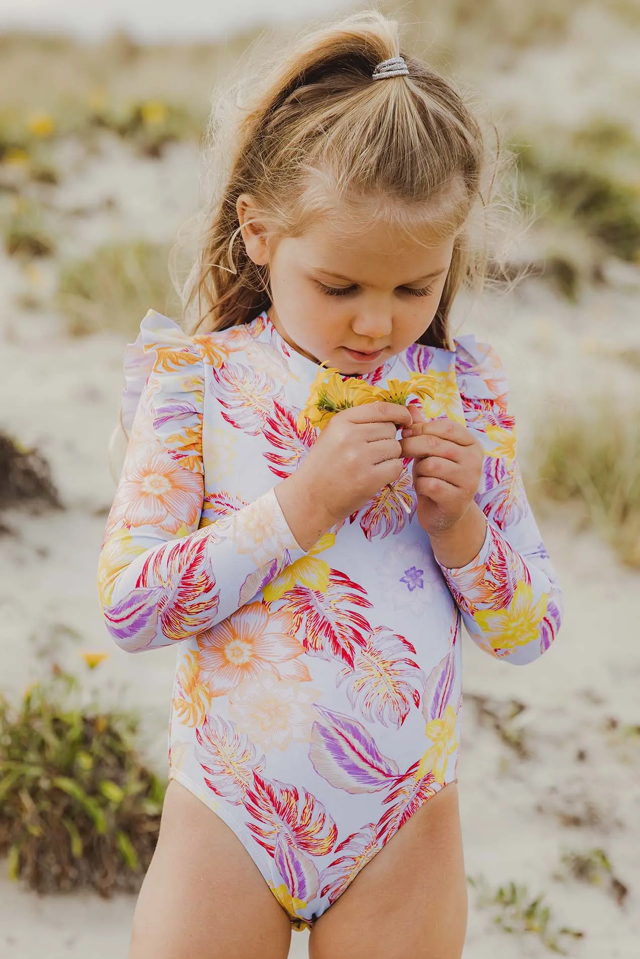 Kids Swimsuit Snapper Rock Boho Tropical Frill Surf Suit