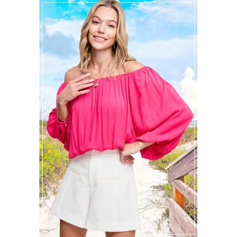 LA MIEL Women's Chic Off-the-shoulders Top with Ballon Sleeves - Jenna Top