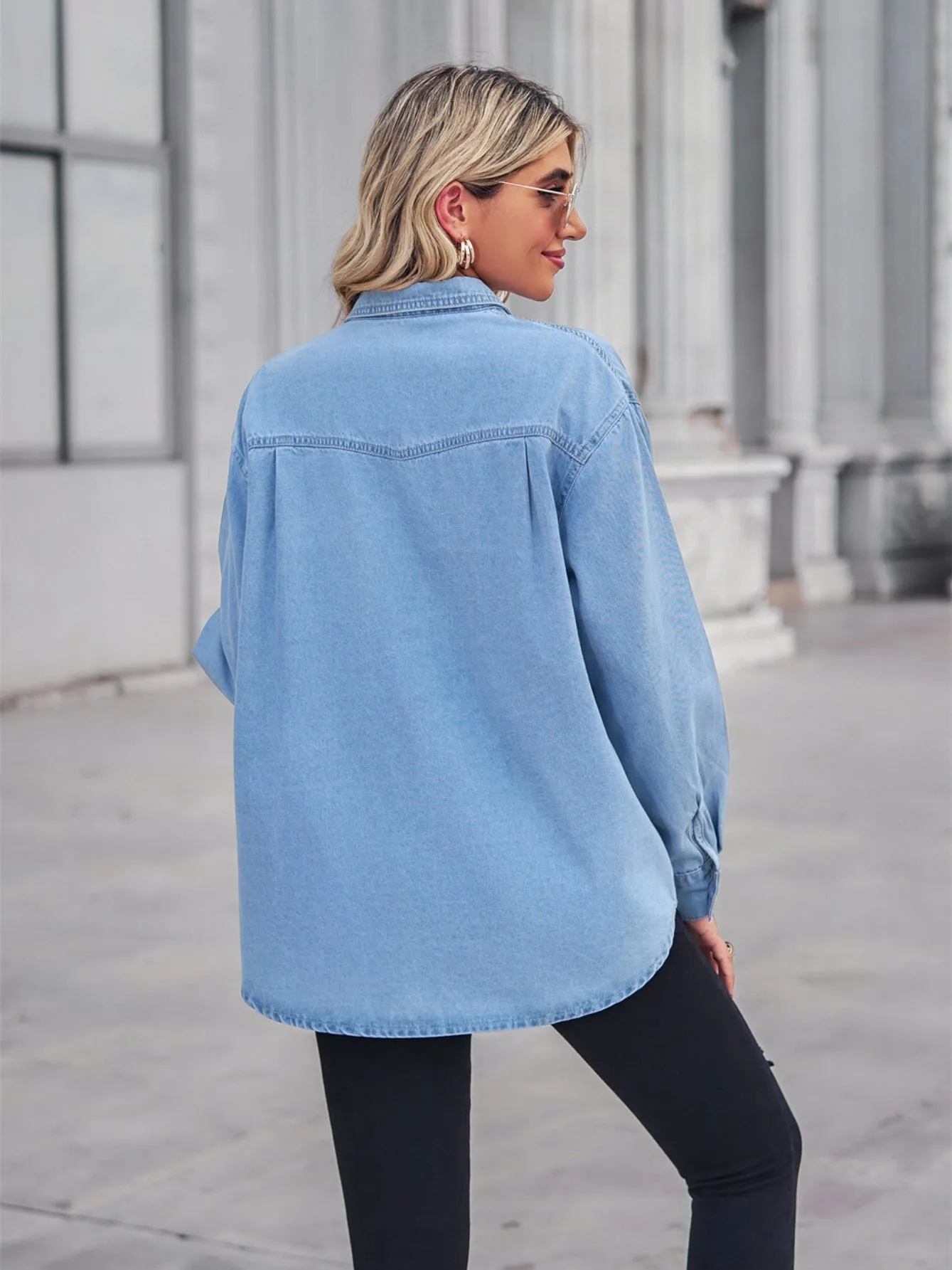 Light-colored Thin Denim Long-sleeved Shirt