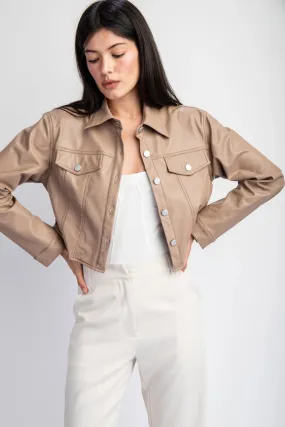 Long Sleeve Faux Leather Crop Jacket MOCHA