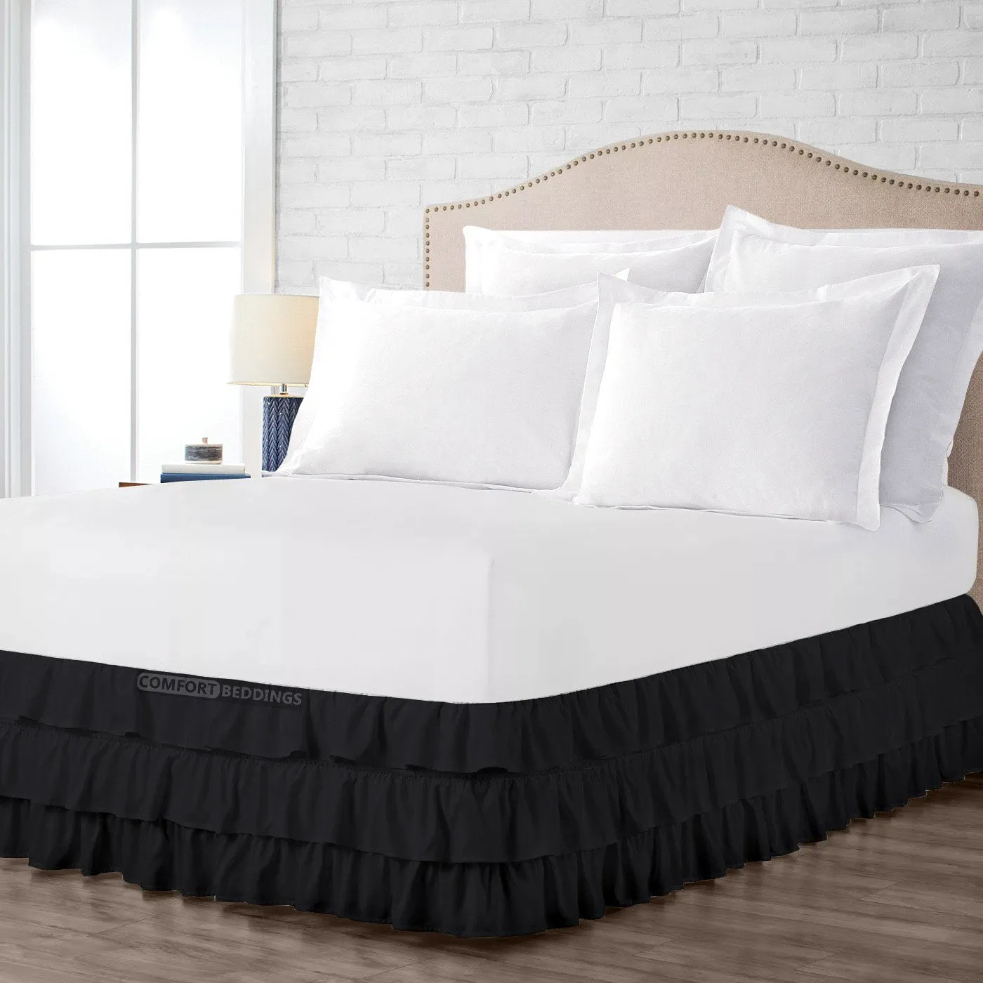 LUXURY BLACK MULTI RUFFLE BED SKIRT