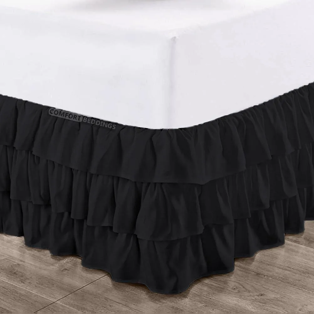 LUXURY BLACK MULTI RUFFLE BED SKIRT