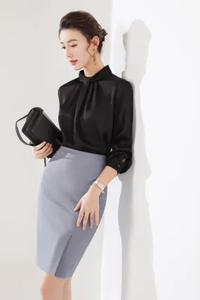 Meliora Long-Sleeved Satin Black Blouse