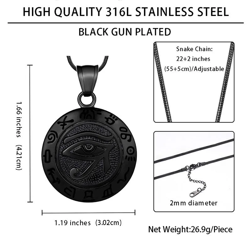 Men Eye of Horus Necklace Pendant Amulet Jewelry 316L Stainless Steel