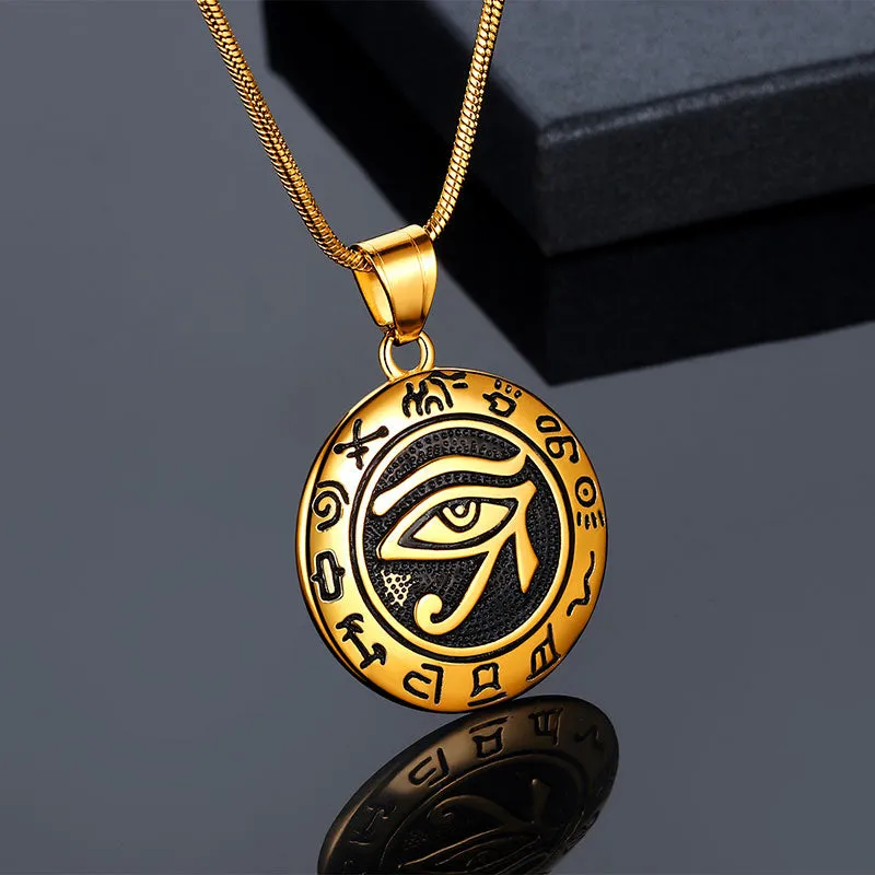 Men Eye of Horus Necklace Pendant Amulet Jewelry 316L Stainless Steel