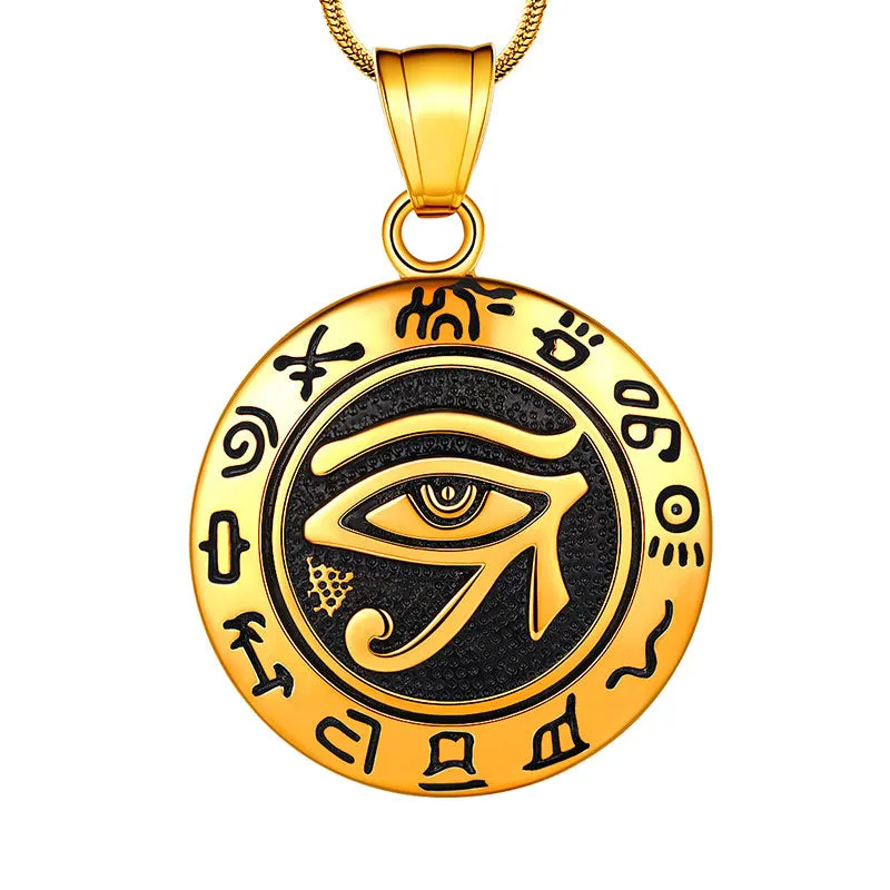 Men Eye of Horus Necklace Pendant Amulet Jewelry 316L Stainless Steel