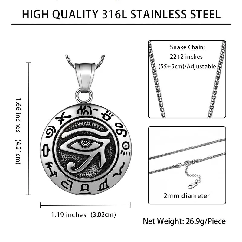 Men Eye of Horus Necklace Pendant Amulet Jewelry 316L Stainless Steel