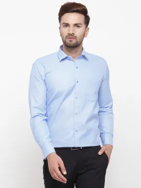 Men's Blue Cotton Geometric Formal Shirts ( SF 434Blue ) - Jainish