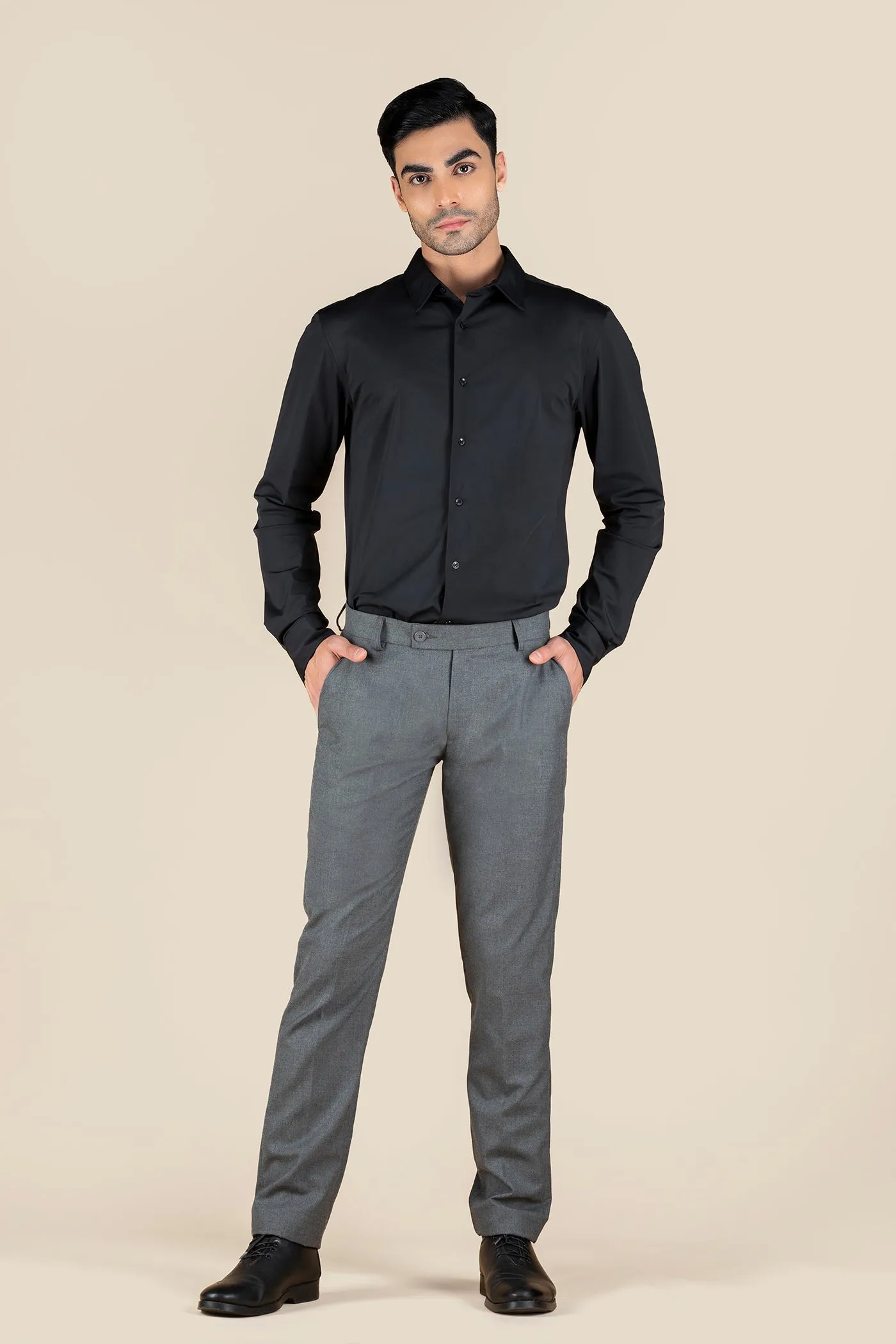 Men's Grey Checkered Formal Trousers